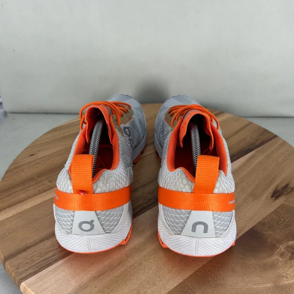 On Running Cloudracer Mens Size 12 Silver Orange Mesh Road Racing Shoes Sneakers